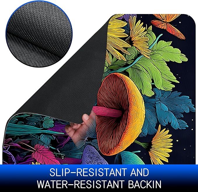 Dog Food Mat, 15.7" x 23.6" Absorbent Pet Feeding Mat for Food and Water, Waterproof Diatom Mud Pet Placemat with Non-Slip Rubber Backing, Easy Clean Cat Bowl Mat for Floors - Mushroom Forest