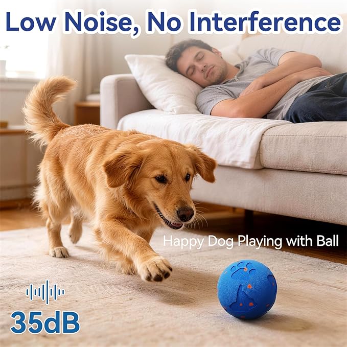 Smart Interactive Dog Toy Ball, Automatic Moving Rolling & Bouncing, Motion Activated E-TPU Dog Ball, Waterproof Chew Resistant for Medium & Large Dogs (Blue)