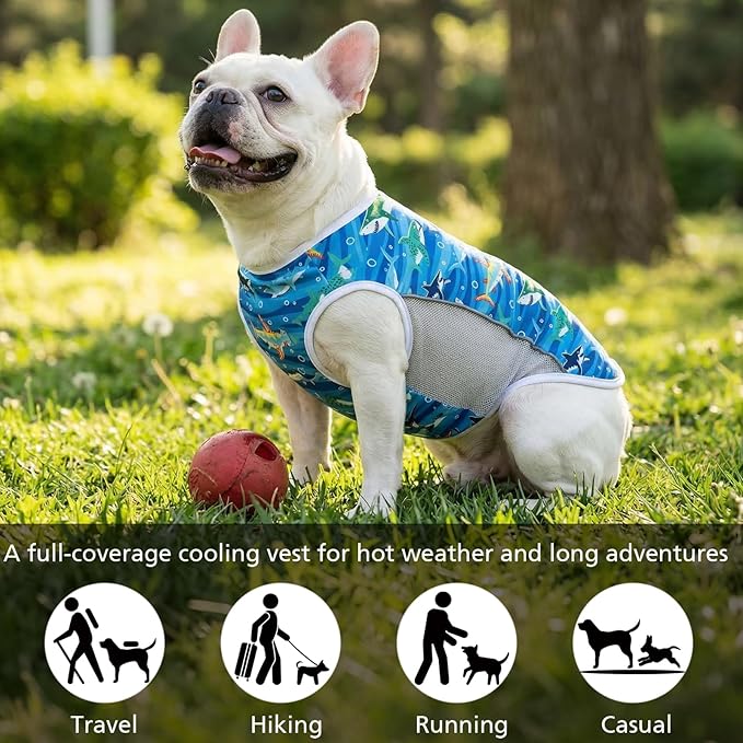 UPF 50+ Sun Protection Dog T-Shirt, 2 Pack Lightweight Sleeveless Dog Vest for Small Medium Dogs Boy – Reflective Strips, Quick-Dry Pet Apparel, Sports Fan Shirt P23ST00506L