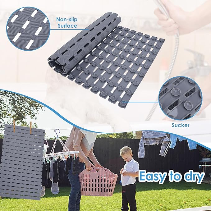 Bathtub Shower Mat, Pet Dog Bathing Non-Slip Mat, Dog Bath mat for tub, Quick Drain Bathtub Mat with Suction Cups & Drain Holes for Bathroom, 27.1x15.7 Inch (Mars Green)