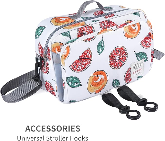 GOGOSO Non-Slip Stroller Organizer Bag for Diapers with Insulated Pocket, Stroller Hooks and Adjustable Strap,Universal Fit Most Strollers, Fruits