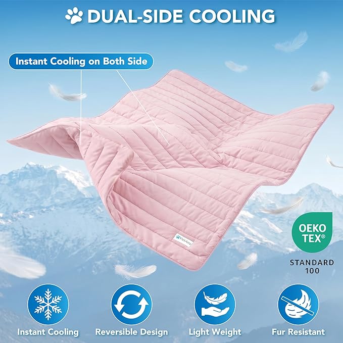 PetAmi Dog Cooling Mat, Q-Max Pet Cooling Blanket with Thick Cushioning, Self Cooling Pad for Dogs & Cats, Reversible Summer Mat for Crate, Couch, Kennel, Pink, Large (40x60)