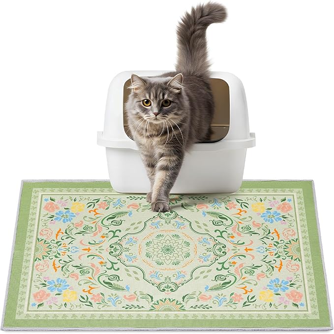 Washable Cat Litter Mat 28"x20" with Non-slip Bottom Waterproof Litter Box Mat Easy to Clean Litter Trapping Mat for Kitty