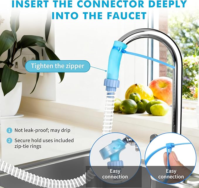 Slip-On Dog Shower Attachment for Bathtub Faucet, Ear-Tab Zip-Tie Connector, Handheld Sprayer Head, 6 ft Hose, Fits Spouts up to 3 in
