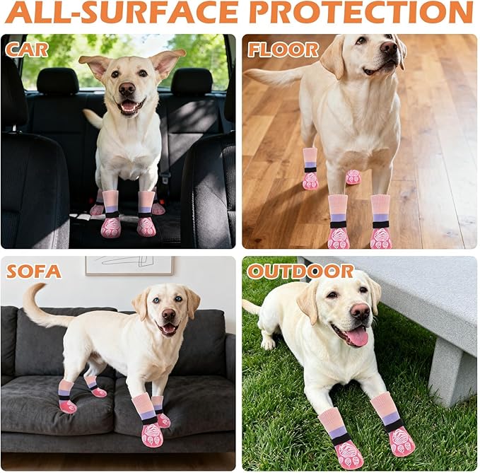 EXPAWLORER Anti Slip Dog Socks to Prevent Licking Paws, Dog Shoes for Hot Pavement, Dog Booties for Hardwood Floors, Dog Boots & Paw Protectors with Grippers for Small Medium Large Senior Dogs XS
