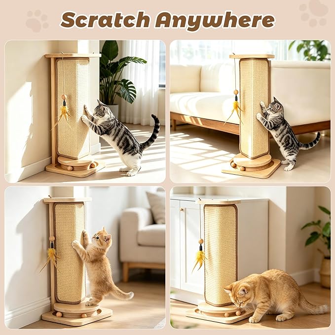Small and Medium-Sized Cat Scratcher, 22-inch Sisal Scratching Post, Suitable for Wall Corner, Sisal Cat Scratch Pad for Sofa Corner, with Toy Ball,Suitable for Small and Medium-Sized Cats
