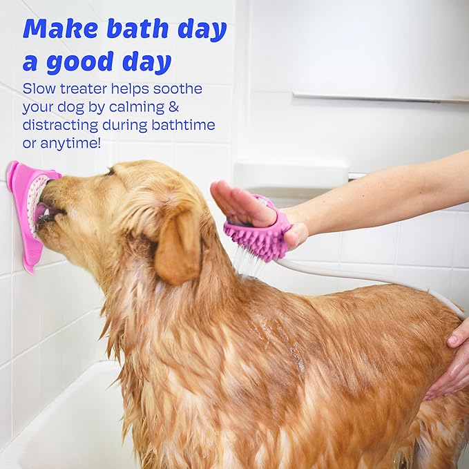Aquapaw Anti-Slip Dog Lick Mat - Suction Cup Slow Feeder Pad - Calming Bath & Grooming Aid - Mental Stimulation Treat Toy - Pink