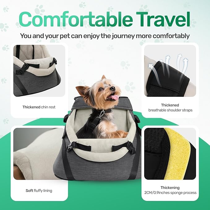 YUDODO Teacup Dog Car Seat – Designed for Tiny Dogs up to 7 lbs – Luxurious Vegan Leather Booster Seat for Chihuahua & Yorkie with Safety Belt & Soft Cushion, Gray