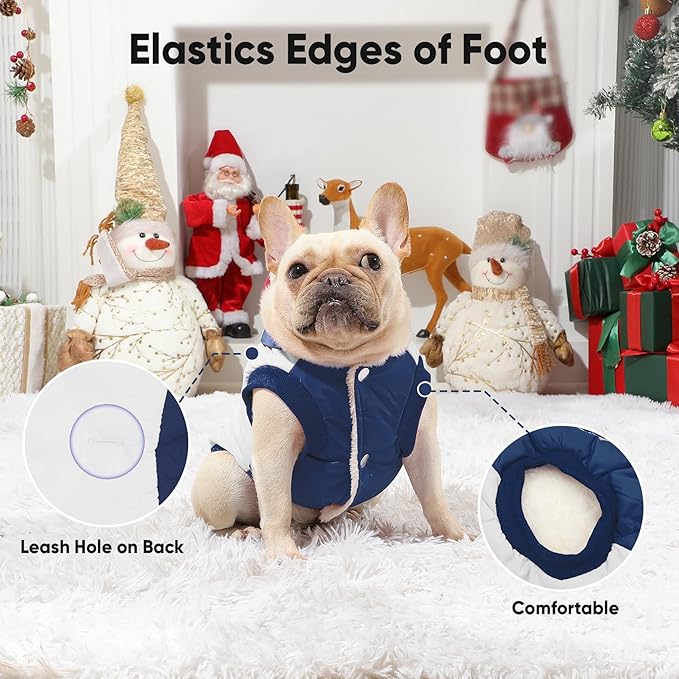 Vecomfy Fleece Lining Extra Warm Dog Hoodie in Winter for Large Dogs Jacket Pet Coats with Hooded,Beige and Blue XL