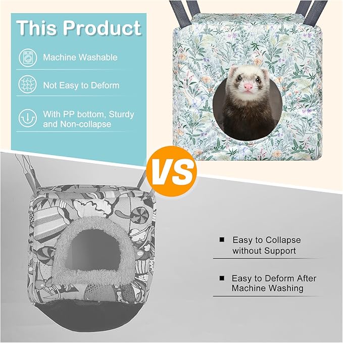 Glittme Ferret Hammock 4 Pack Ferret Cage Accessories Washable Rat Hammocks Soft Guinea Pig Hammocks for Ferrets, Rat, Sugar Glider, Squirrel