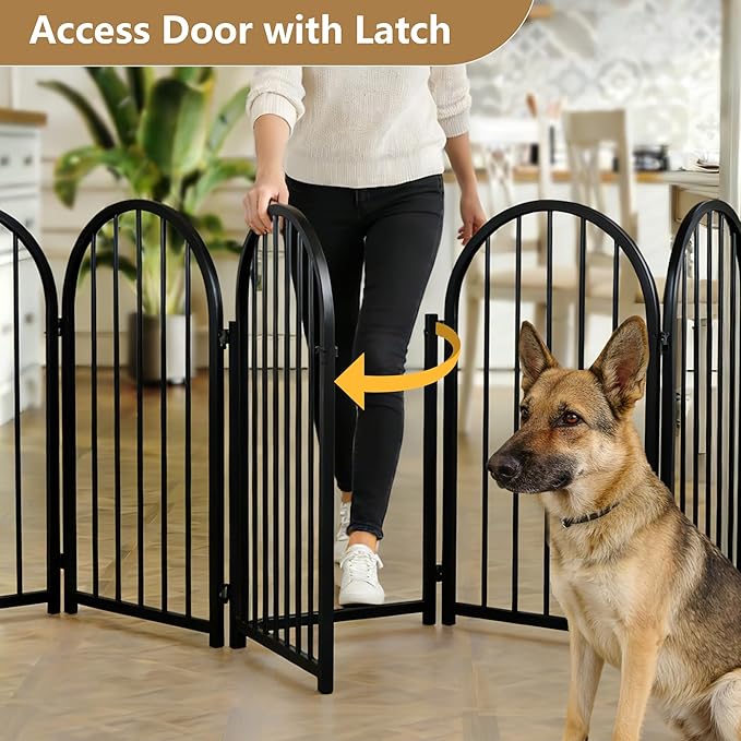 PUPETPO Full Metal Dog Gate with Door for Indoor Outdoor, 32" Tall Free Standing Pet Dog Fence, 108" Extra Wide Pet Gates for Stairs, Hallways, Doorways, Kitchen, Decks, Yards (Black, 6 Panels)