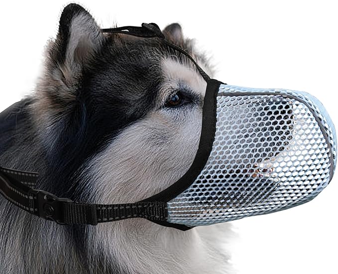 Dog Muzzle, Breathable Soft for Extra Large Dogs to Anti & Prevent Barking Biting Chewing, Reflective & Adjustable Basket Muzzle with Air Mesh for German Shepherd Blue XXL