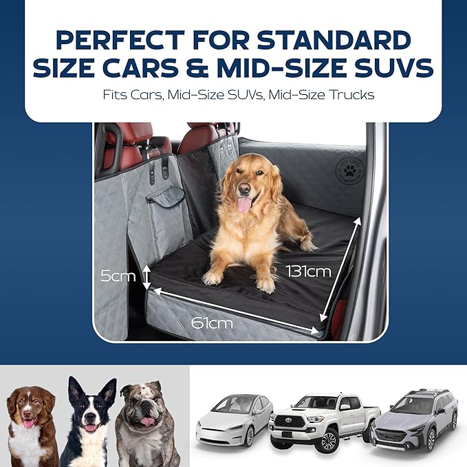 Ruff Liners Standard Dog Bed for Car Back Seat, Black – As Seen on Shark Tank – Fits Standard Seat Extender – Non-Slip Base, Waterproof, Machine-Washable – Dog Mat for Car with Rebound Foam Comfort