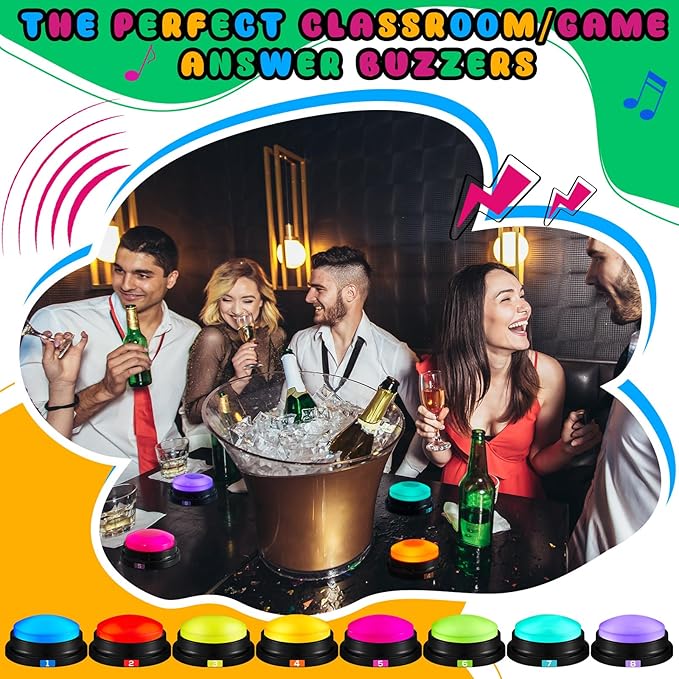 Xuhal 8 Pcs Recording Button Buzzers for Trivia Games with Number Recordable Answer Buzzers for Communication Pet Training Gift for Back to School Team Family Game and Trivia Nights, 8 Colors