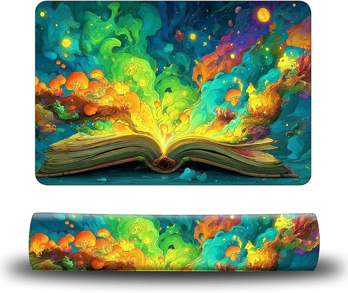 Dog Food Mat, 19.6" x 23.6" Absorbent Pet Feeding Mat for Food and Water, Waterproof Diatom Mud Pet Placemat with Non-Slip Rubber Backing, Easy Clean Cat Bowl Mat for Floors - Colorful Book