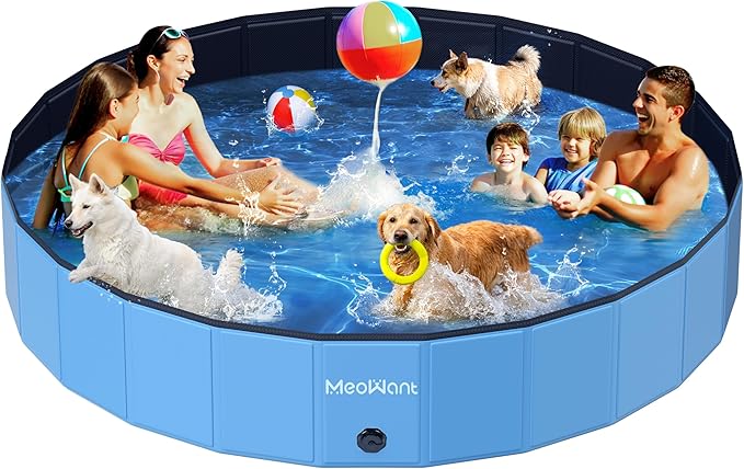 Meowant Extra Large Dog Pool Foldable 120'', Hard Plastic Dog Swimming Pools Kiddie Pool, Collapsible Dogs Pet Bath Pools, Portable Deep Dogs (7XL-120'' × 20'')