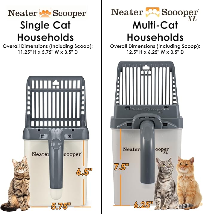 Neater Pet Brands Neater Scooper Standard Litter Scoop, 60 Refill Bags – Mess-Free Cat Litter Scooper with Bag, Spill-Proof Kitty Box Sifter, Bin Doubles as Scoop Holder, For Single-Cat Households