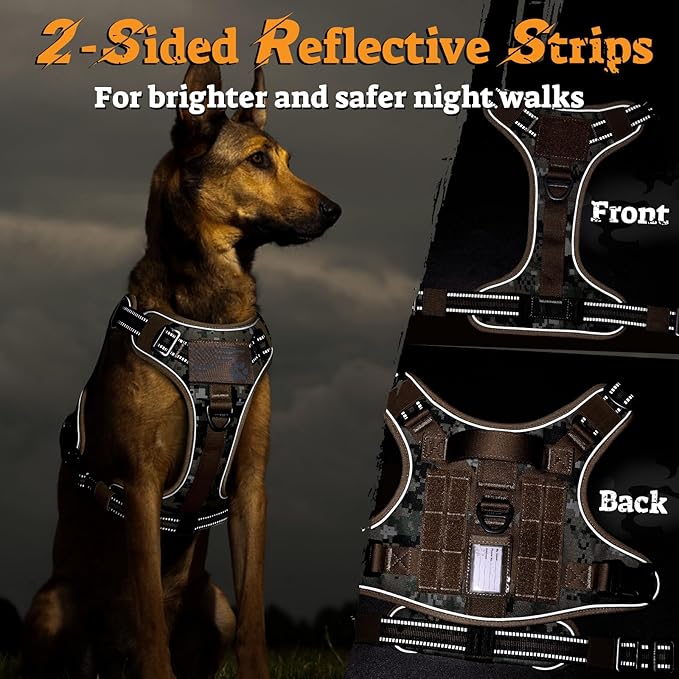 rabbitgoo Tactical Dog Harness for Small Dogs No Pull Adjustable Military Vest with Handle MOLLE Reflective Heavy Duty Dog Vest for Walking Training Hunting Outdoor Medium Size Dog Brown Camo S