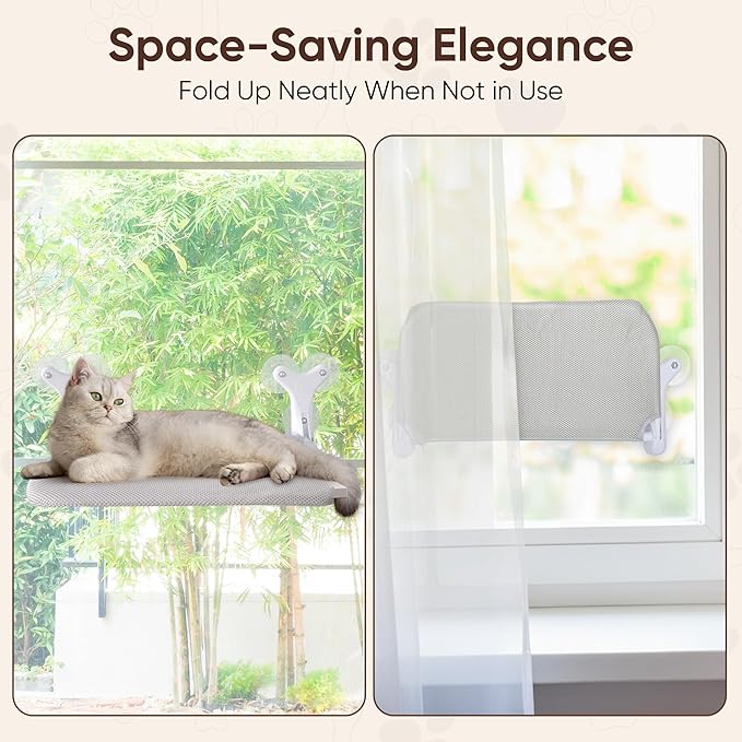 Cordless Cat Window Perch, Foldable Window Hammock with 6 Strong Suction Cups, Window Cat Bed for Indoor Cats