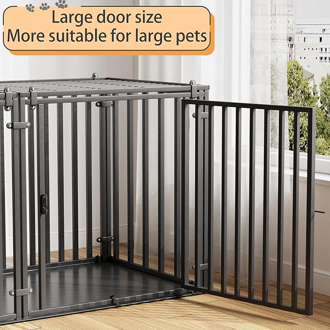 LURIVA 55" L Steel Tube Large Dog Crate with Oxford Cloth Base, Heavy Dog Crates for Medium Large Dogs, Big Dog Cage, Dog Kennel, Puppy Dog Playpen with Top, Pet Cage, Indoor, Black3