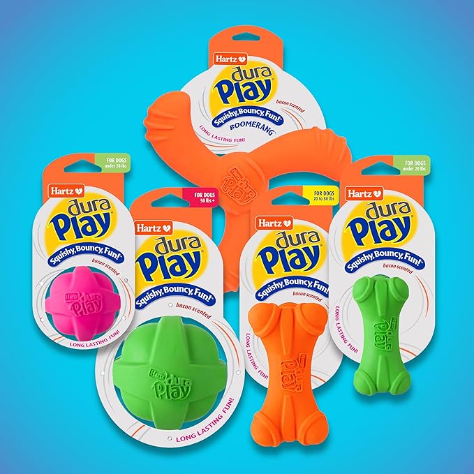 Hartz DuraPlay Bacon Scented Dog Toys, Large 1 Count, Colors may vary