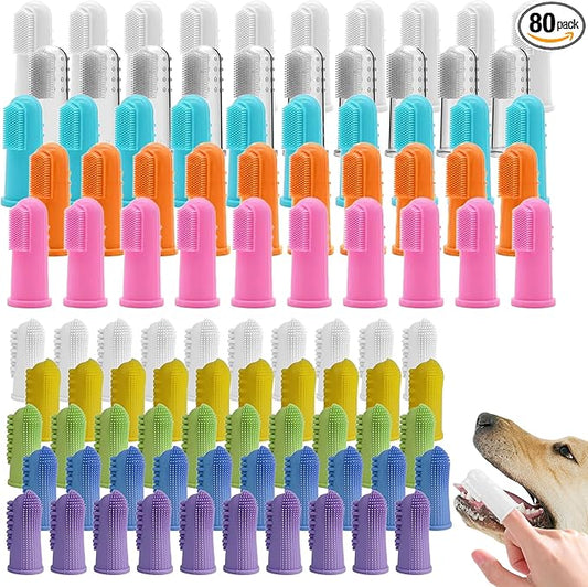 100 Pcs Dog Toothbrush Soft Finger Brushes Pet Finger Toothbrush Easy Teeth Cleaning Dog Tooth Brush Oral Care Pet Dental Brush Cleaning for Small Cats and Puppy Dental Care (2 styles, Multicolor)