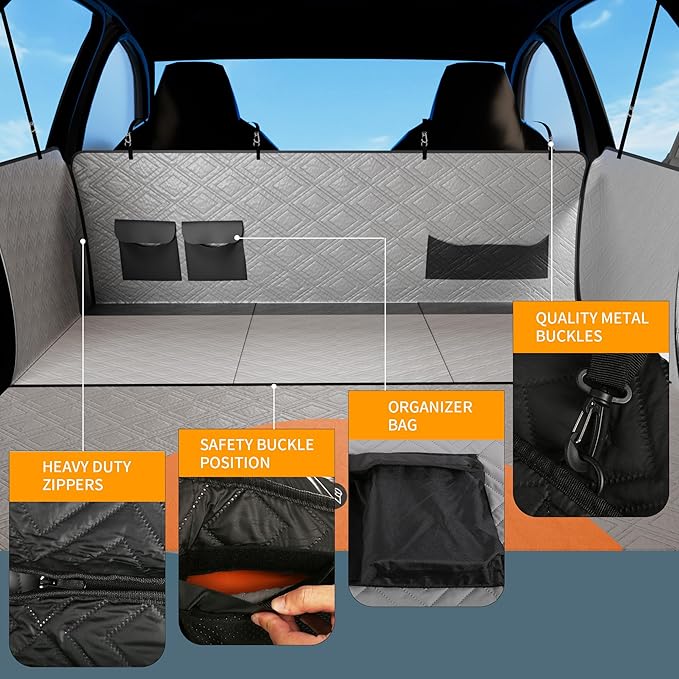 SugarFox Dog Car Seat Cover for Back Seat - Upgraded PU Leather Dog Hammock, 400lbs Hard Bottom Backseat Pet Cover, Waterproof Anti-Scratch + Pet Safety Belt (Gray-54“x18”)