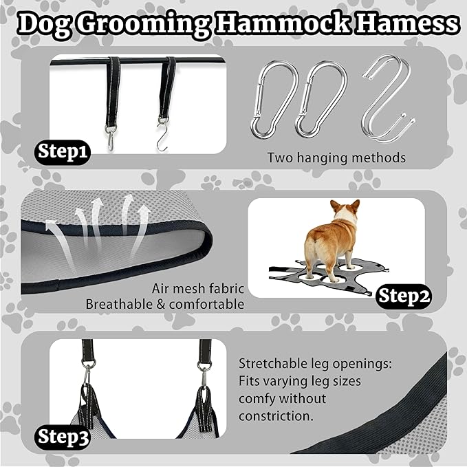 Dog Grooming Hammock Harness, with Elastic Leg Openings for a Flexible Fit, Dog Sling for Nail Trimming, Small Dogs Restraint Hanging Hanger Holder for Clipping Nails (Gray)