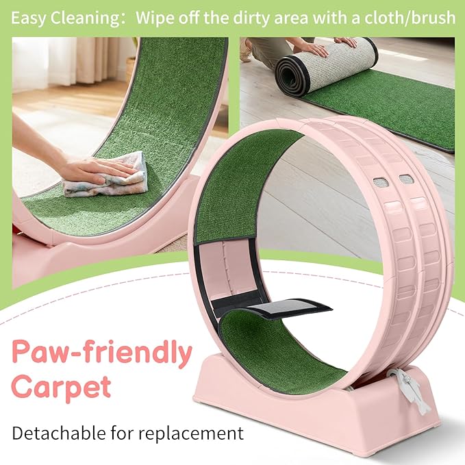 Outvita Cat Exercise Wheel for Indoor Cats, 31.5" Cat Treadmill with Detachable Carpet ＆ Locking Mechanism, Cats Running Wheel Helps Cats to Lose Weight and Keep Health, Easy Assembled (Pink)