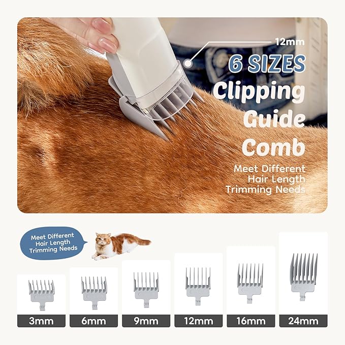 DUMOS Pet Grooming Vacuum Kit, 3 Adjustable Suction Modes, 5 Professional Grooming Tools with Cordless Low Noise Dog, 10000PA Cat Hair Clippers for Home Cleaning, 2.5L, Ivory