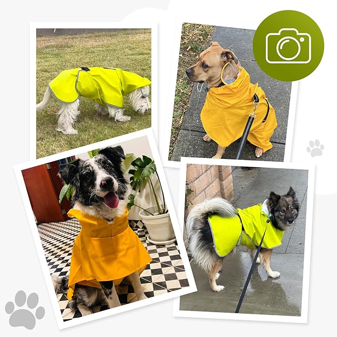 Dog Raincoat, Waterproof Windproof Dog Rain Jacket with Hood, Rain Coat with Leash Hole, Adjustable Raincoat Poncho for Small Medium Large Dogs Outdoor (Neon Yellow, XL)