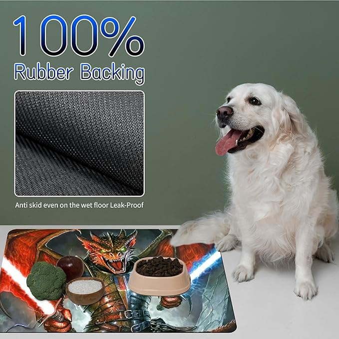 Dog Food Mat, 19.6" x 23.6" Absorbent Pet Feeding Mat for Food and Water, Waterproof Diatom Mud Pet Placemat with Non-Slip Rubber Backing, Easy Clean Cat Bowl Mat for Floors - Officer Long
