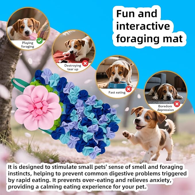 Snuffle Mat for Dogs, Snuffle Mat for Cats Rabbit Foraging Mat Interactive Feed Game Puzzle Toy for Rabbit Bunny Guinea Pigs Chinchillas Ferrets Feeding Mat Bedding Cage Accessories Blue-Purple