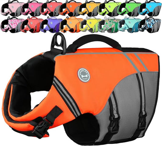 VIVAGLORY Sports Style Dog Life Vest, Dog Life Jacket for Swimming & Boating, Ripstop & Buoyancy for Puppy Doggy, Lifejacket with Handle, XL, Bright Orange