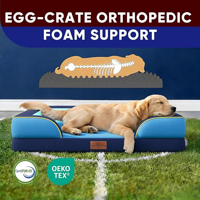 Comfort Expression Orthopedic Dog Bed for Large Dogs 36x27 Inch, Waterproof Egg Crate Foam Large Pet Bed with Bolsters, Dog Couch with Washable Cover & Non-Slip Bottom, New Jersey
