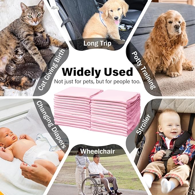 Basics Dog and Puppy Pee Pads with 4-Layer Leak-Proof and Quick-Dry Design for Potty Training, 13” x 17” Ultra Absorbent Disposable Changing Pads for Small Pets -Pink(25 Count)