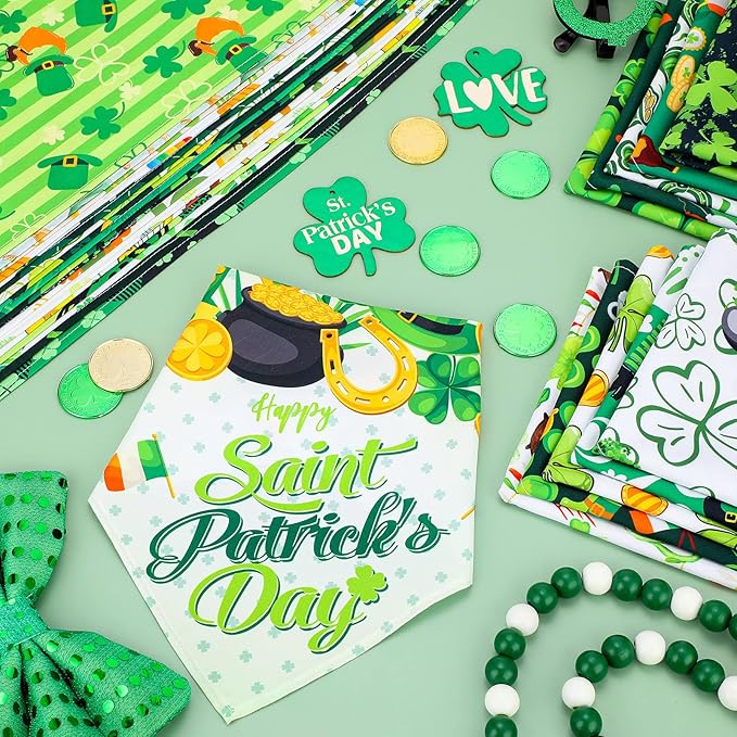 Sanwuta 60 Pcs St. Patrick's Day Dog Bandanas Bulk St. Patrick's Day Dog Scarf Adjustable Puppy Kerchief Holiday Pet Grooming Supplies Outfit Costume for Small to Large Pet (Shamrock)