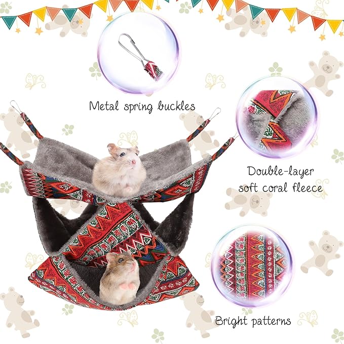 3 Tier Guinea Pig Cage Accessories,Ferret Rat Hammock,13.7x13.7 Inches, Pet Cage Hanging Bunkbed Hammock for Small Animals,Guinea Pig,Ferret,Kitten,Squirrel, Chinchilla, Rat,Parrot