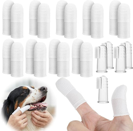 25Pcs Cat & Dog Toothbrush Soft Fabric Pet Finger Toothbrush Kit Washable & Reusable Oral Cleaning Wipes for Puppies Kittens at Home Dental Care (White and Clear)
