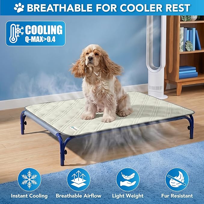 PetAmi Dog Cooling Mat, Waterproof Self Cooling Dog Pad with Non-Slip Backing, Q-Max >4.0 Pet Cooling Mat for Crate, Couch, Kennel & Car, Indoor Outdoor Summer Use, Beige, 40x60