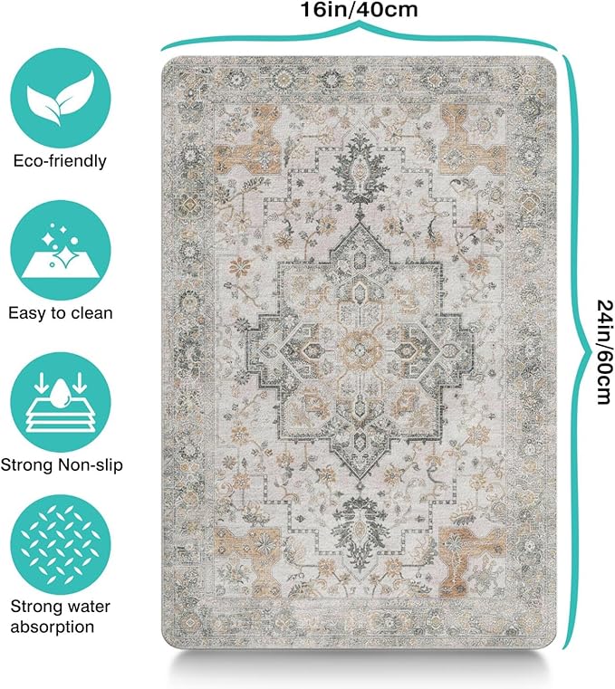 Vintage Tribal Dog Food & Water Mat, Boho Pet Feeding Mat for Floor Non-Slip Waterproof, Super Absorbent Cat Bowl Mat, Easy to Clean Durable Pet Placemat,16" × 24"