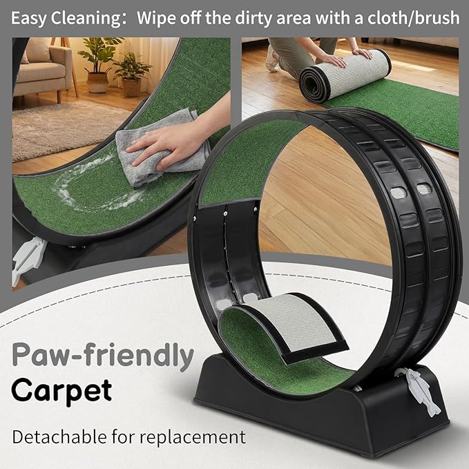 Outvita Cat Exercise Wheel for Indoor Cats, 31.5" Cat Treadmill with Detachable Carpet ＆ Locking Mechanism, Cats Running Wheel Helps Cats to Lose Weight and Keep Health, Easy Assembled (Black)