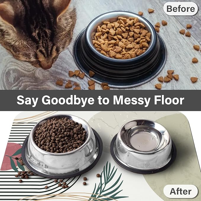 Cat Food Mat for Floors Waterproof Dog Mat for Food and Water Bowl Quick Dry Easy to Clean Nonslip Pet Mats, 17 * 30, Grey