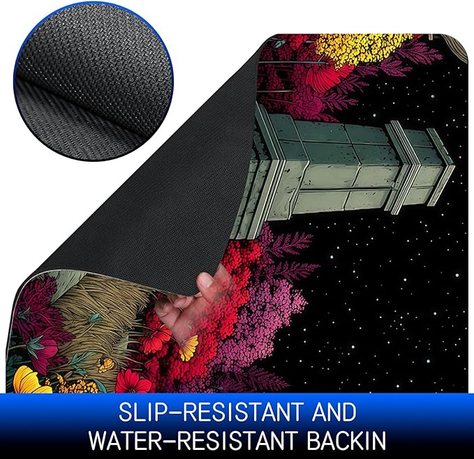 Dog Food Mat, 15.7" x 23.6" Absorbent Pet Feeding Mat for Food and Water, Waterproof Diatom Mud Pet Placemat with Non-Slip Rubber Backing, Easy Clean Cat Bowl Mat for Floors - Dark Flower Moon