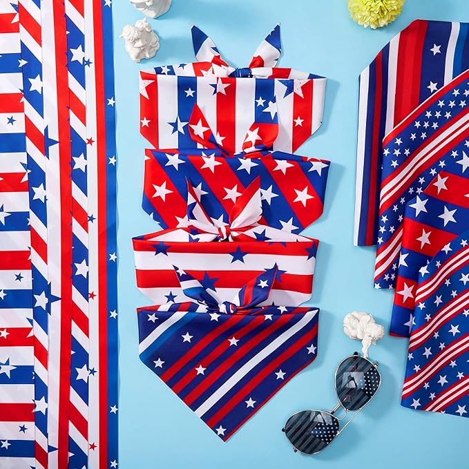 Weewooday 50 Pcs 4th of July Dog Bandanas Bulk for Patriotic 250th Anniversary, Red White Blue Striped Star Triangle Scarf for USA Memorial Small Medium Large(Striped Star, 19.7 x 13.8 x 13.8 Inch)