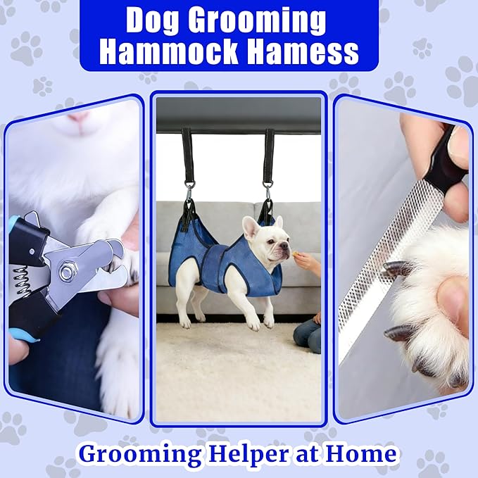 Dog Grooming Hammock Harness, with Elastic Leg Openings for a Flexible Fit, Dog Sling for Nail Trimming, Small Dogs Restraint Hanging Hanger Holder for Clipping Nails (Blue)