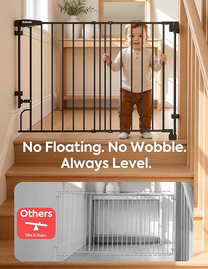Babelio Removable & No Bottom Bar Baby Gate, 29-43" Hardware Mounted (Drill Needed)| Wide Walk-Thru| Auto-Close Safety Dog/Pet Gate for Stairs & Doorways (Black, 29-43" W, 30" H)