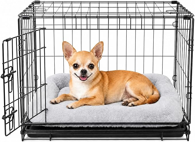 Dog Crate Bed 18x12 for Small Dogs,Washable Puppy Crate Mat with Non Slip Bottom,Soft Dog Crate Pad,Light Grey