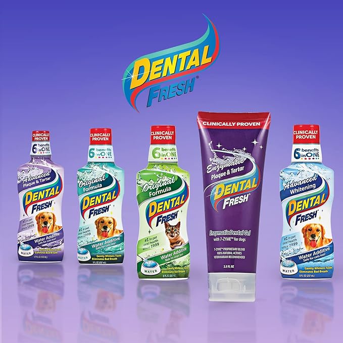 Dental Fresh Enzymatic Gel Dog Tooth Brushing Kit, Includes Triflex Toothbrush and Toothpaste for Teeth Cleaning
