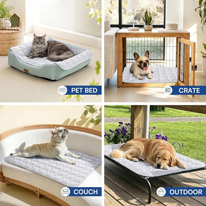 Luciphia Premium Dog Cooling Mat Non-Slip Q-MAX>0.5 Self-Cooling Pad for Large Pet Indoor Portable Kennel Puppy Bed for Couch Summer Crate Pad for Dog Washable Light Grey 40x60 inches